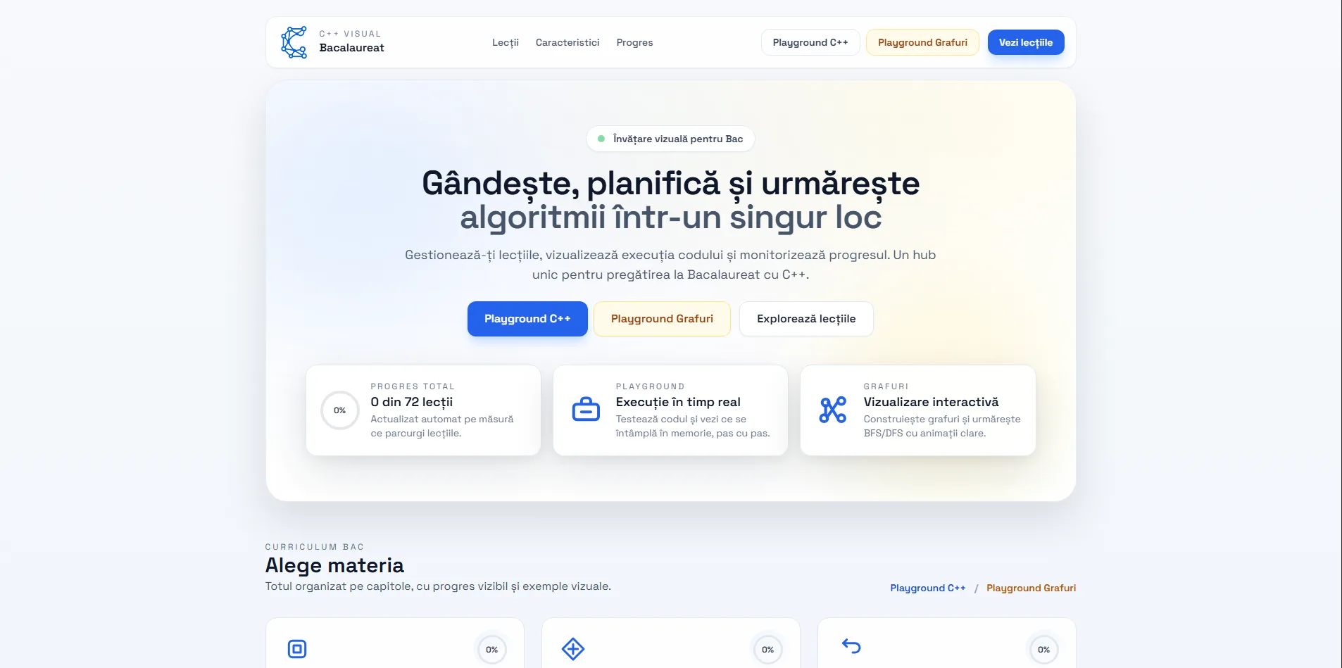 C++ Visual landing page: Think, plan and follow algorithms in one place